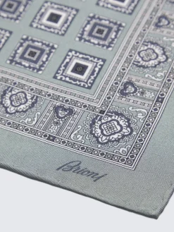 Aqua green and navy blue silk pocket square