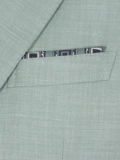 Aqua green and navy blue silk pocket square