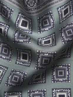 Aqua green and navy blue silk pocket square