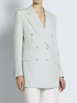 Aqua green silk cady double-breasted Flavia jacket