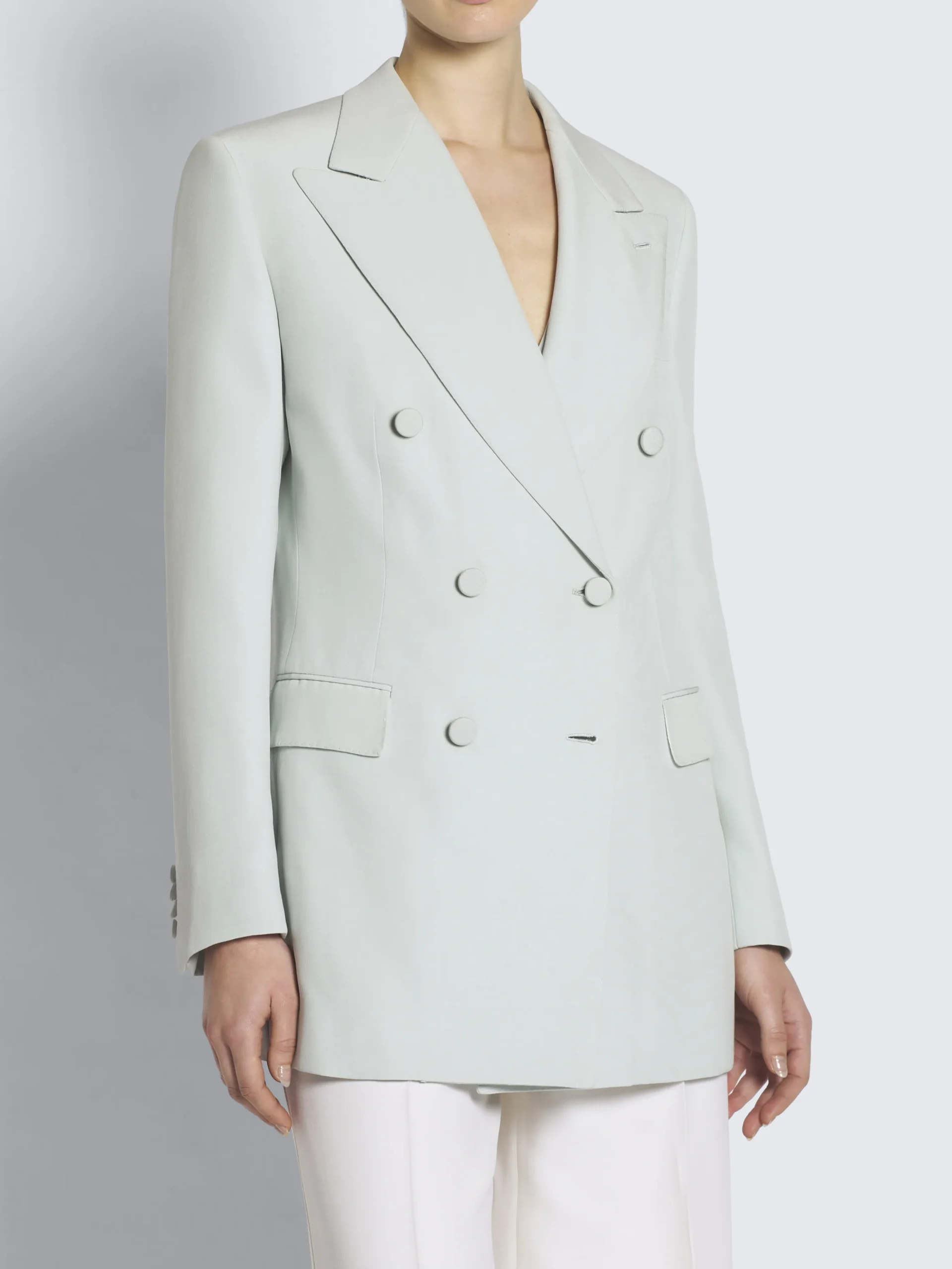 Aqua green silk cady double-breasted Flavia jacket