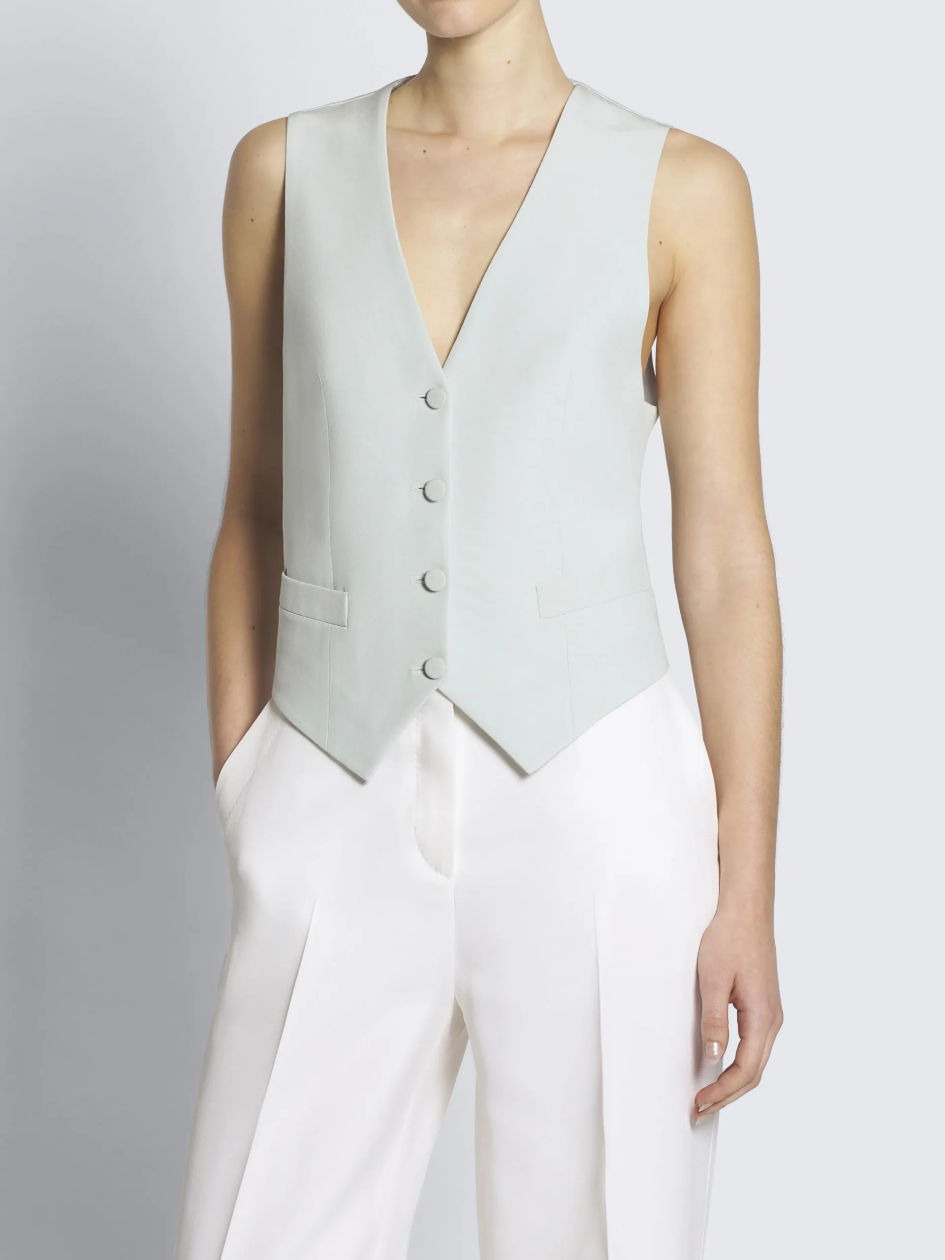 Aqua green silk cady double-breasted Flavia jacket