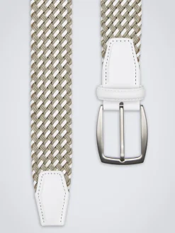 Beige and white cotton and calf leather braided belt
