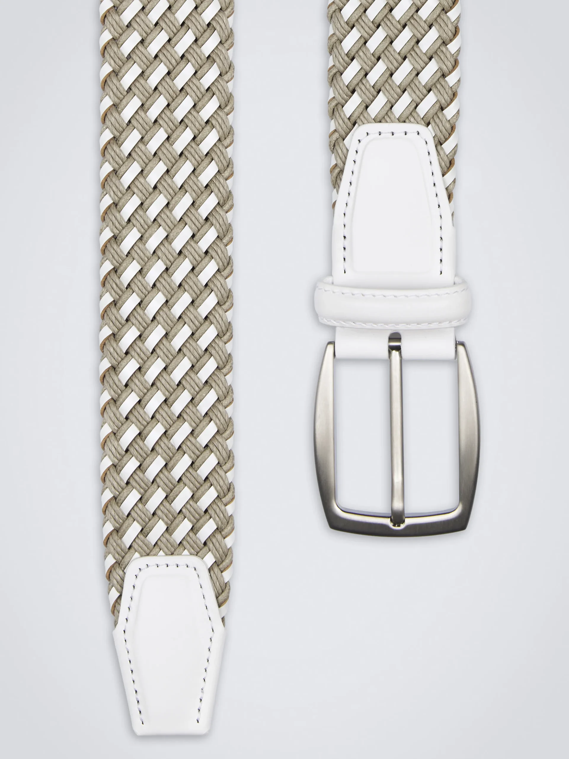 Beige and white cotton and calf leather braided belt