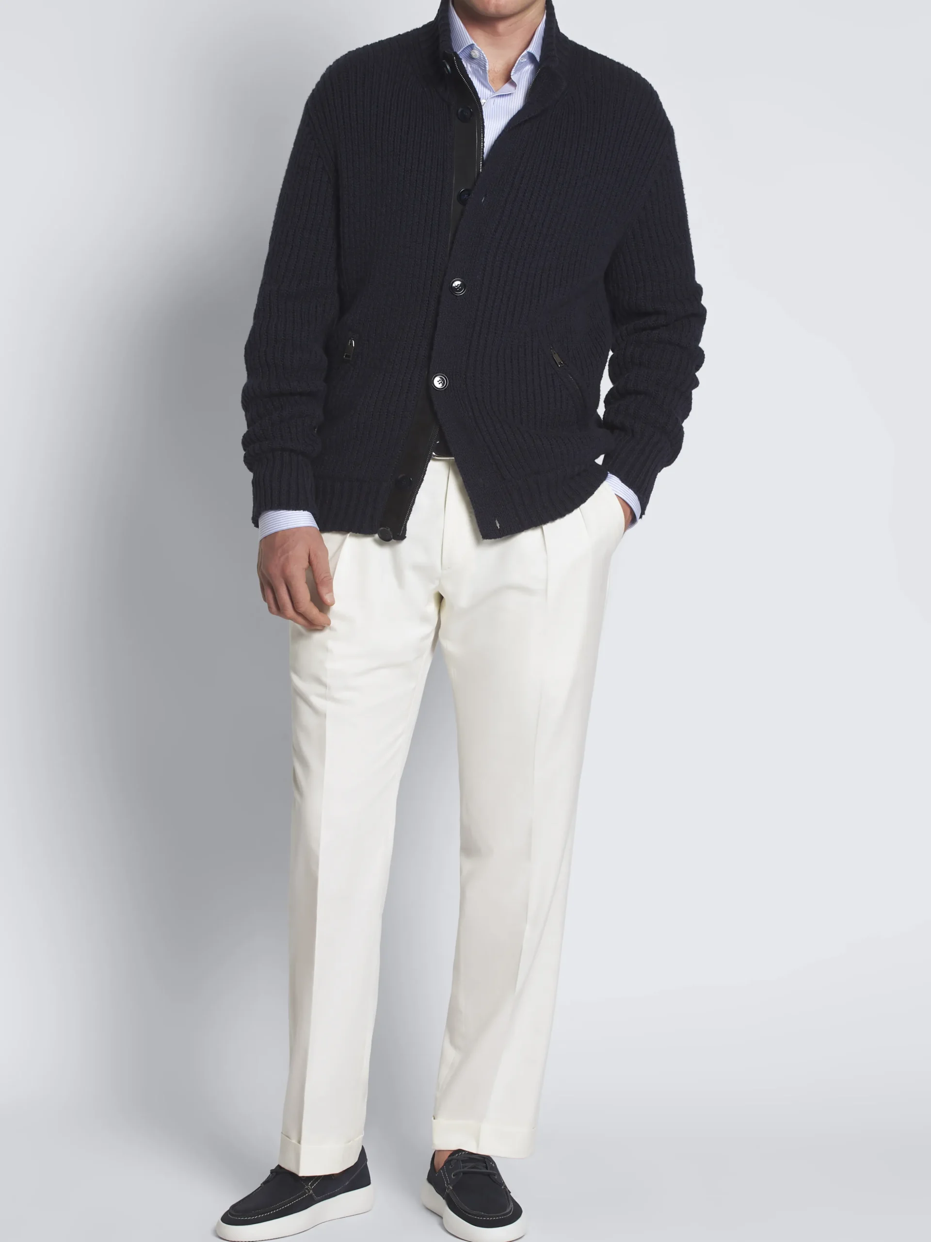 Beige and white cotton and calf leather braided belt