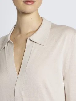 Beige cashmere and silk long-sleeved polo