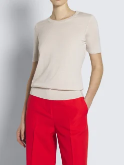 Beige cashmere and silk T-shirt