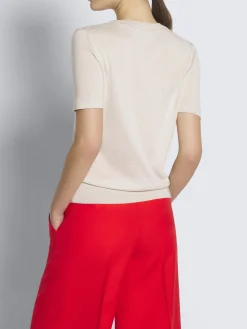 Beige cashmere and silk T-shirt