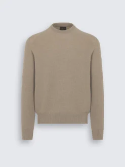 Beige cashmere and wool crewneck sweater