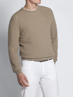 Beige cashmere and wool crewneck sweater