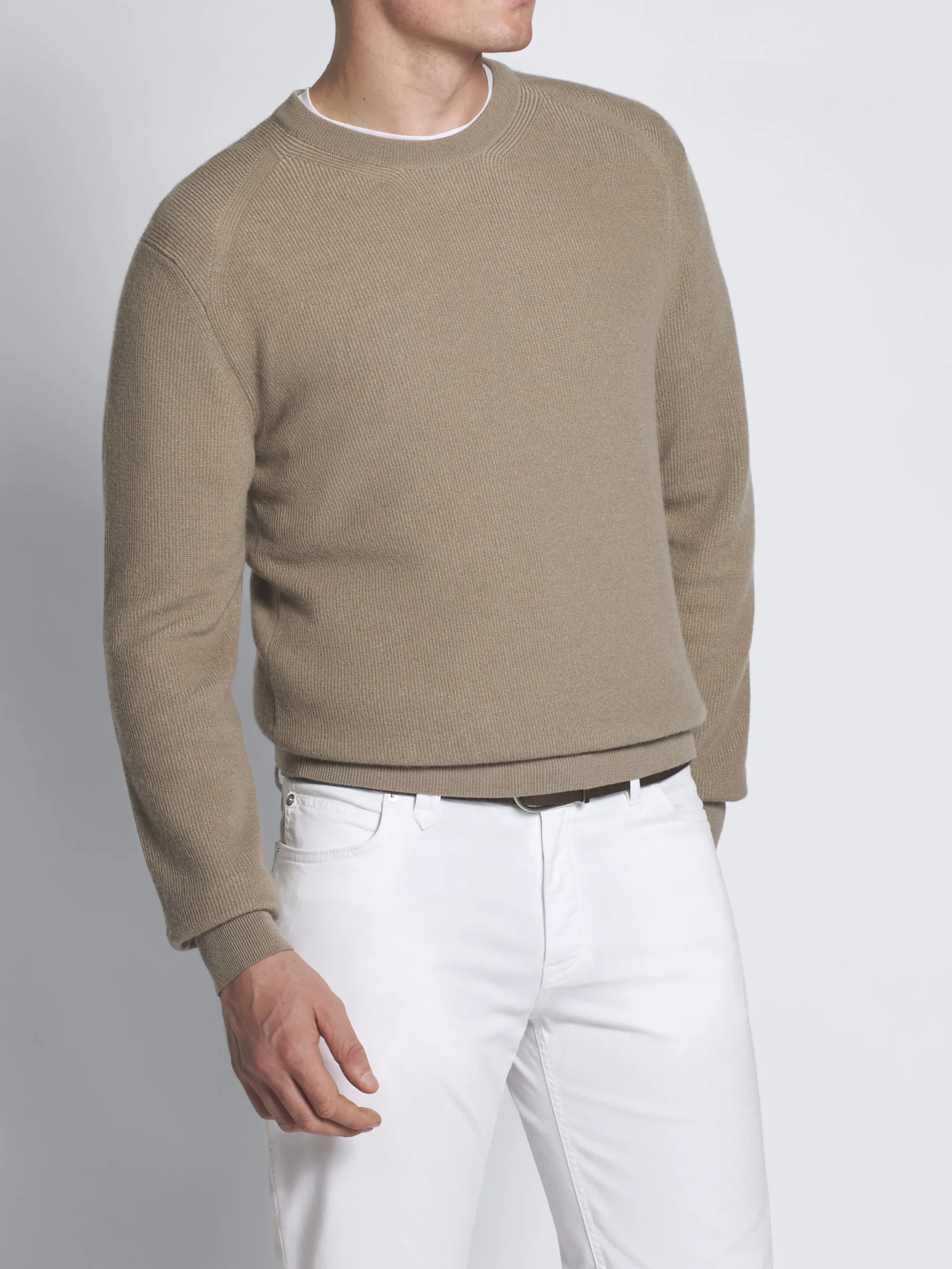 Beige cashmere and wool crewneck sweater