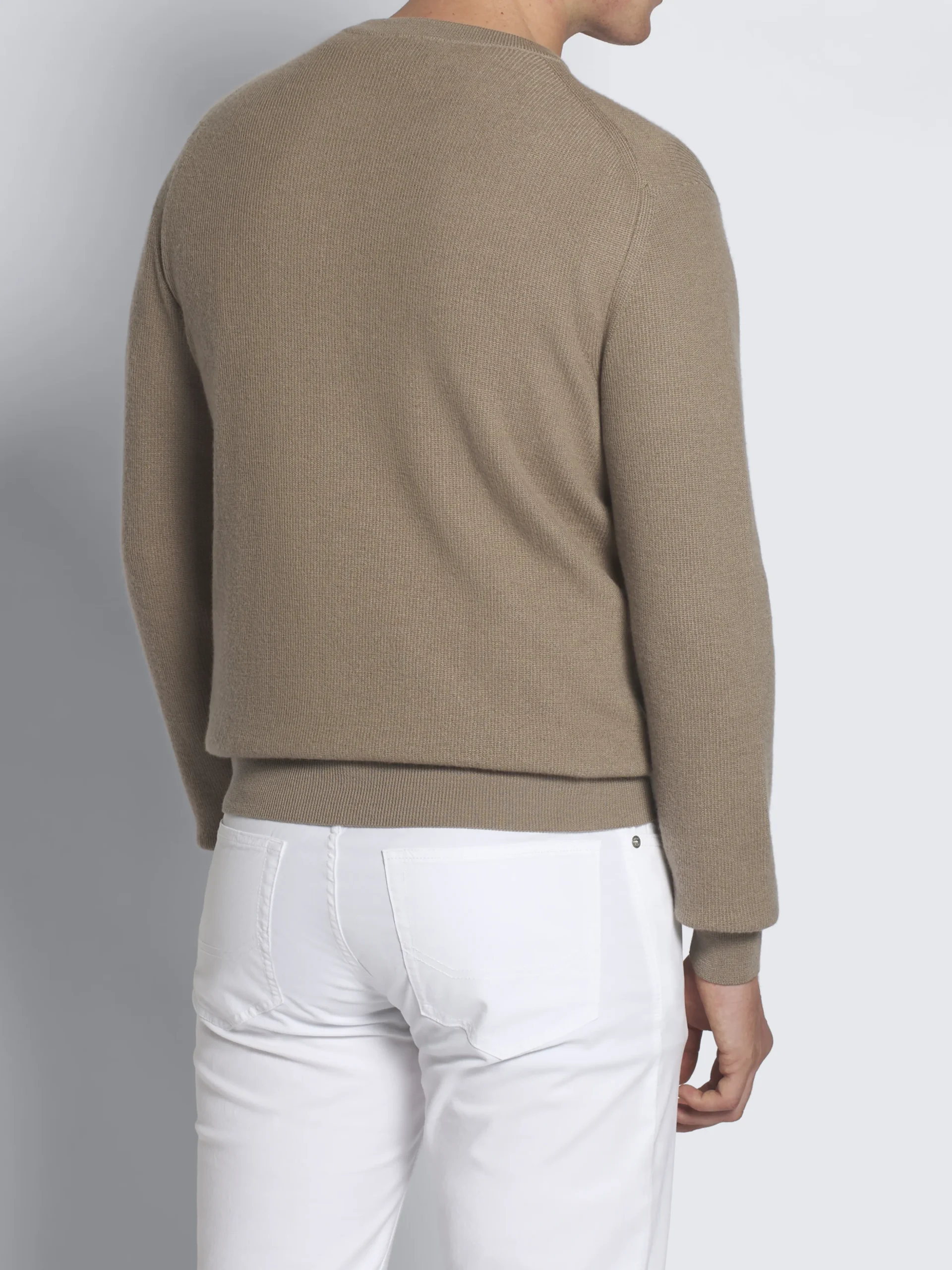 Beige cashmere and wool crewneck sweater