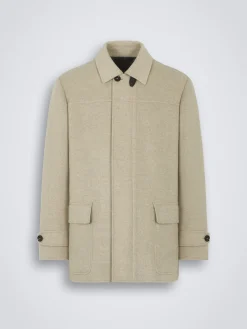 Beige cashmere double-splittable field jacket