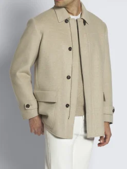 Beige cashmere double-splittable field jacket