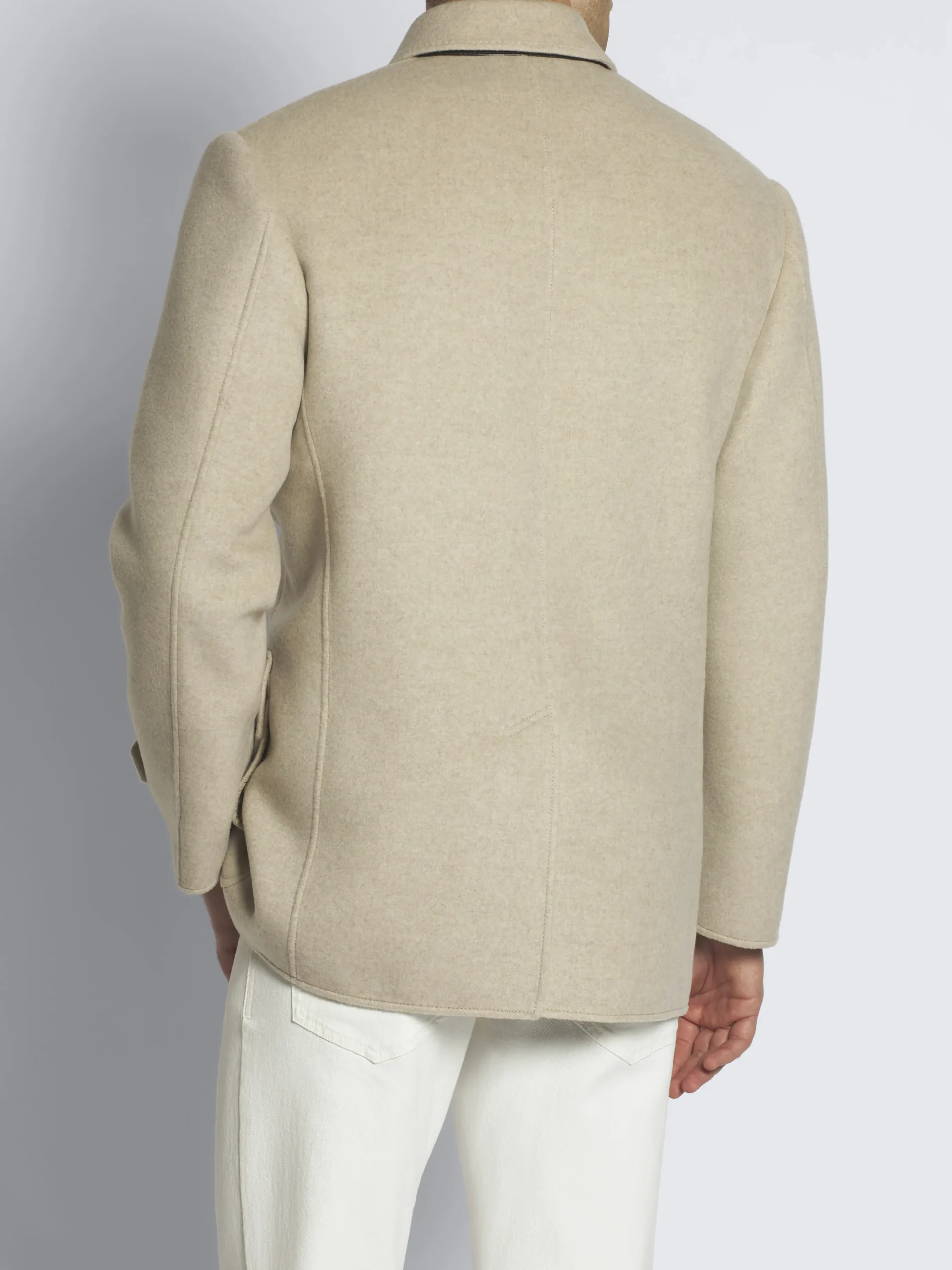 Beige cashmere double-splittable field jacket