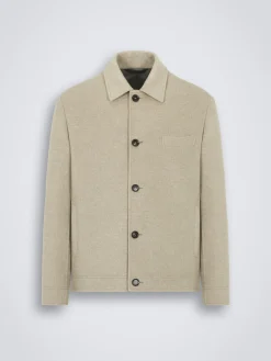 Beige cashmere double-splittable shirt collar blouson