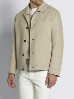 Beige cashmere double-splittable shirt collar blouson