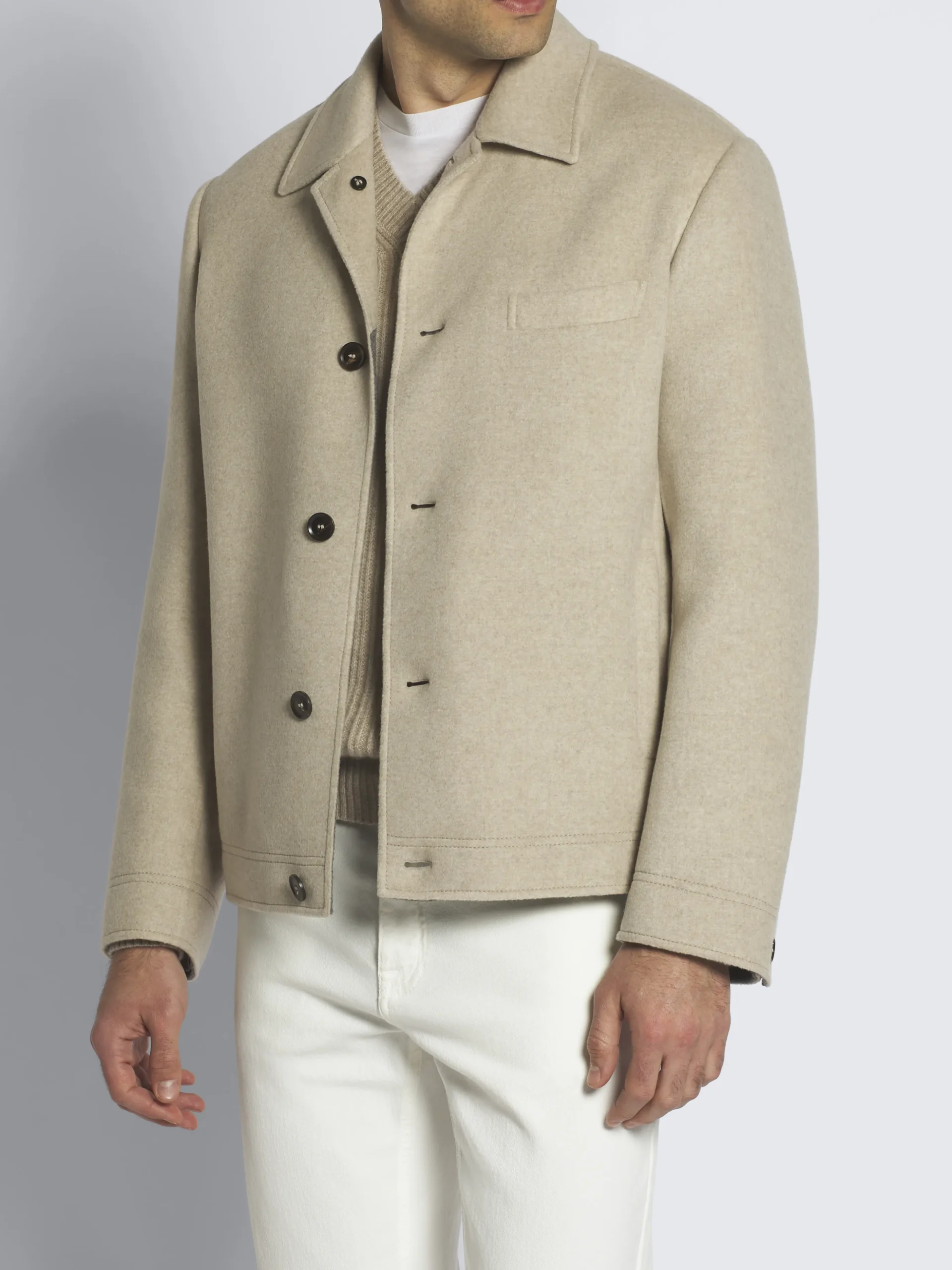 Beige cashmere double-splittable shirt collar blouson