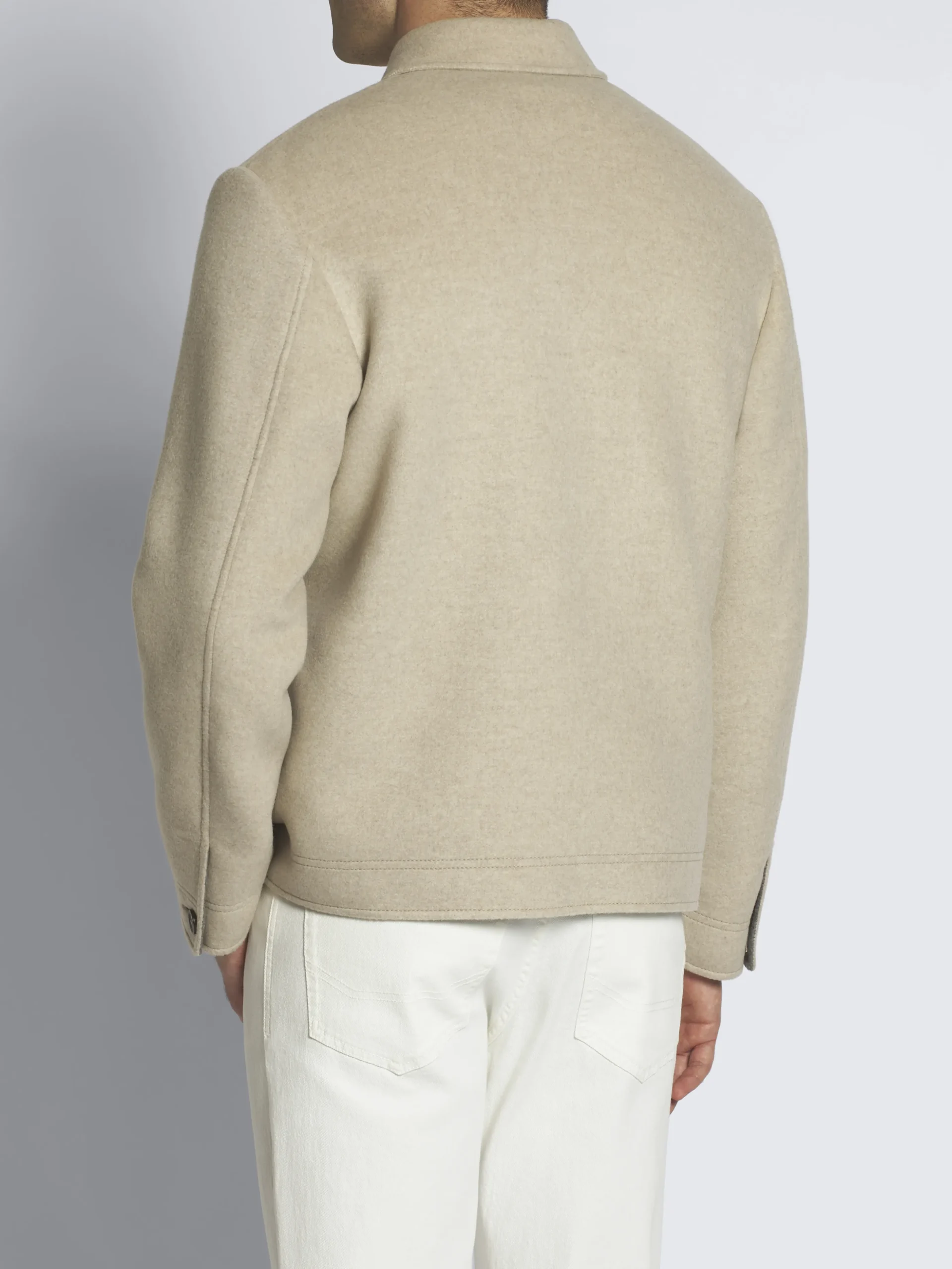 Beige cashmere double-splittable shirt collar blouson