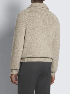 Beige cashmere mouliné full-zip sweater