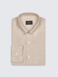 Beige cotton hidden button-down shirt