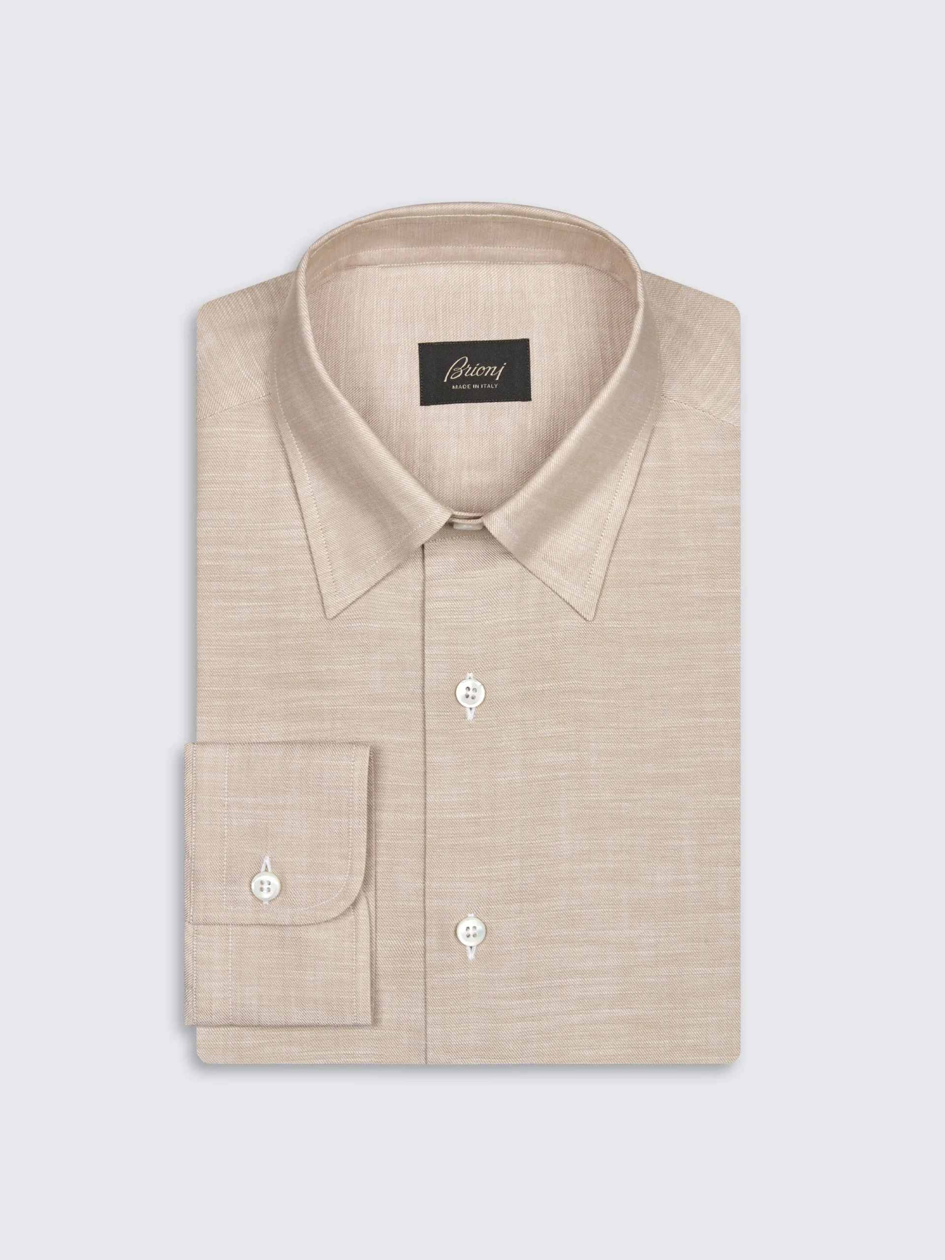 Beige cotton hidden button-down shirt