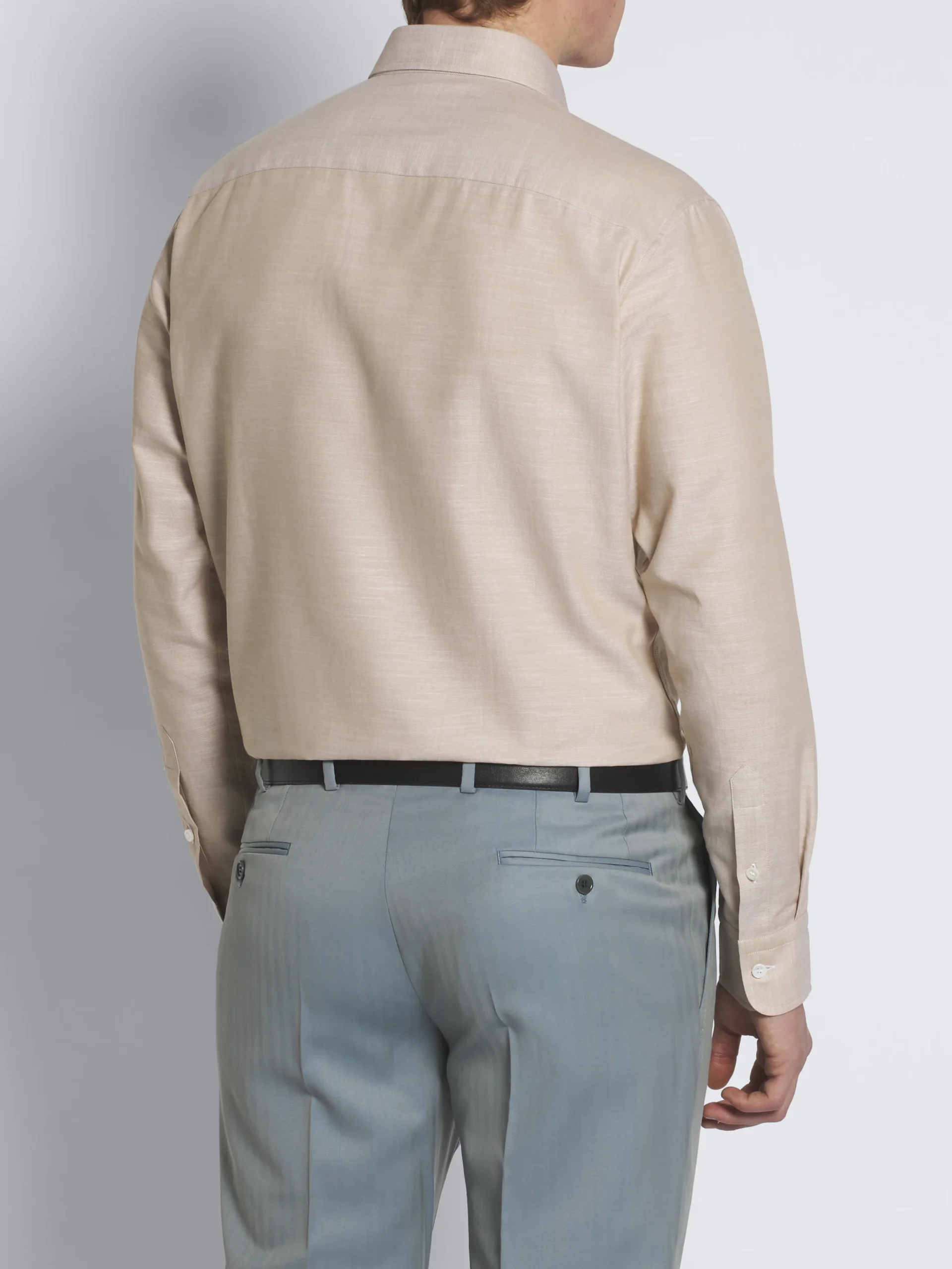 Beige cotton hidden button-down shirt