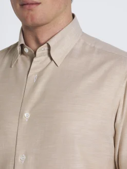 Beige cotton hidden button-down shirt
