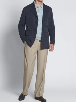 Beige herringbone wool and silk Asolo trousers