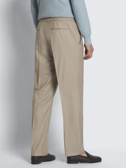 Beige herringbone wool and silk Asolo trousers