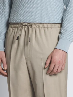 Beige herringbone wool and silk Asolo trousers