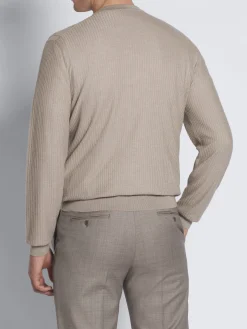 Beige jacquard cashmere and silk crewneck sweater