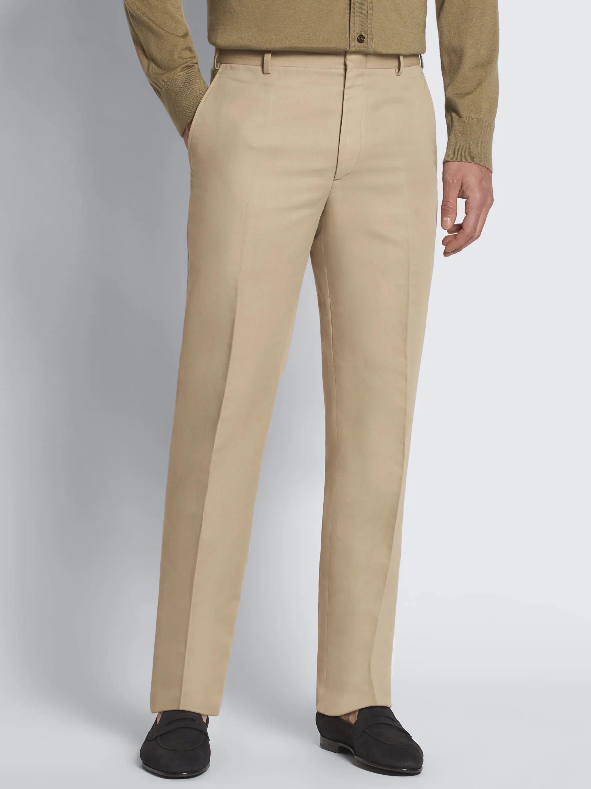 Beige linen and cotton Pienza trousers