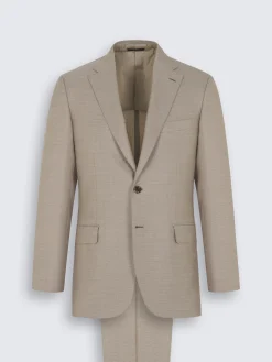 Beige micro-checked Super 150's wool and silk Brunico suit