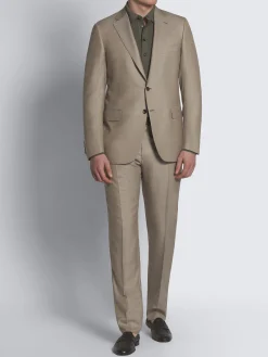 Beige micro-checked Super 150's wool and silk Brunico suit