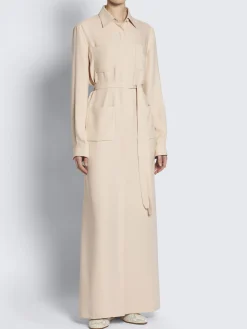 Beige silk cady workwear shirt dress