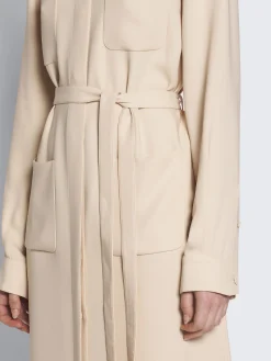 Beige silk cady workwear shirt dress