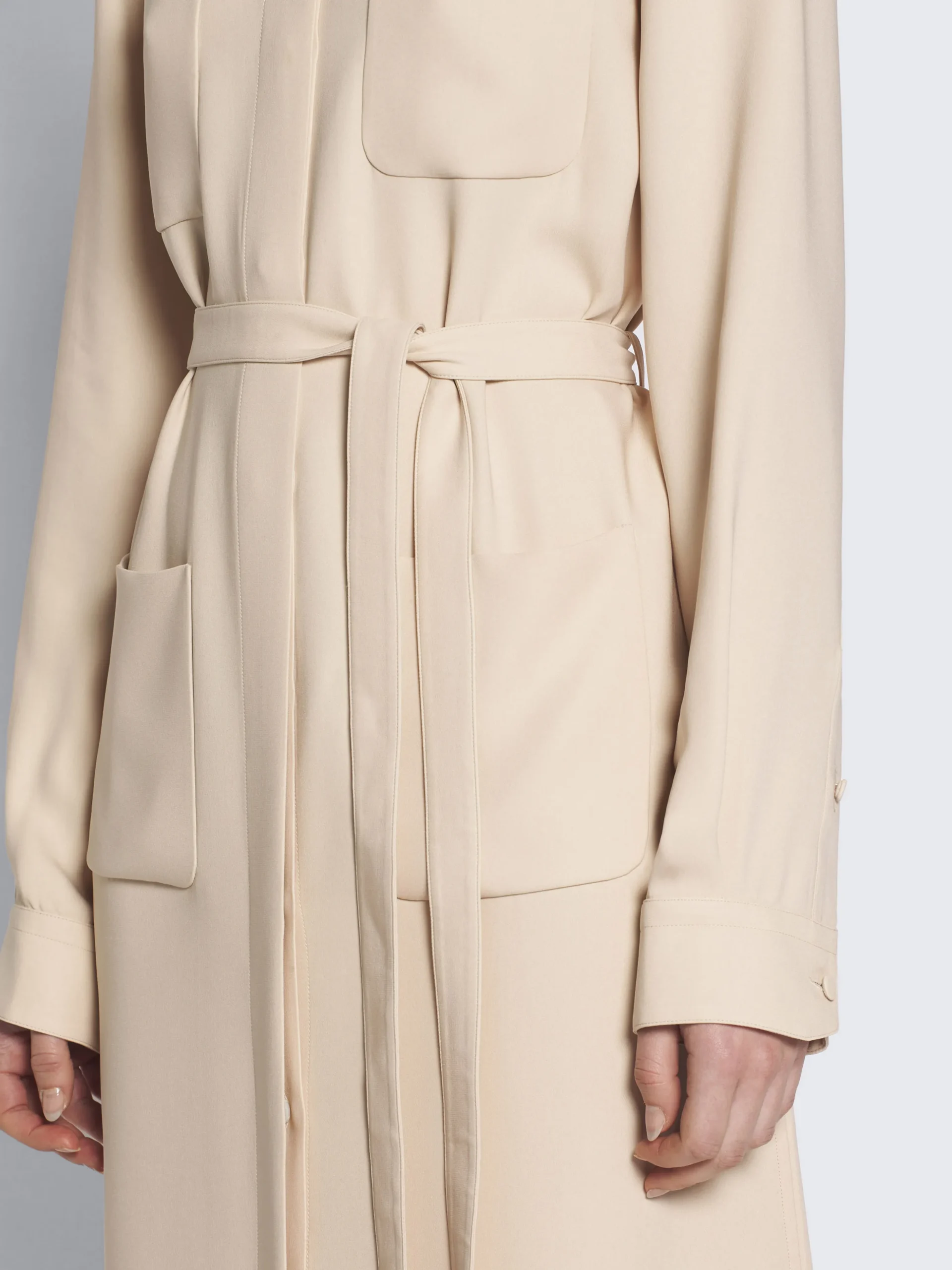 Beige silk cady workwear shirt dress