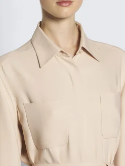 Beige silk cady workwear shirt dress