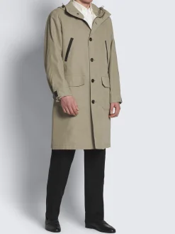 Beige silk gabardine hooded parka