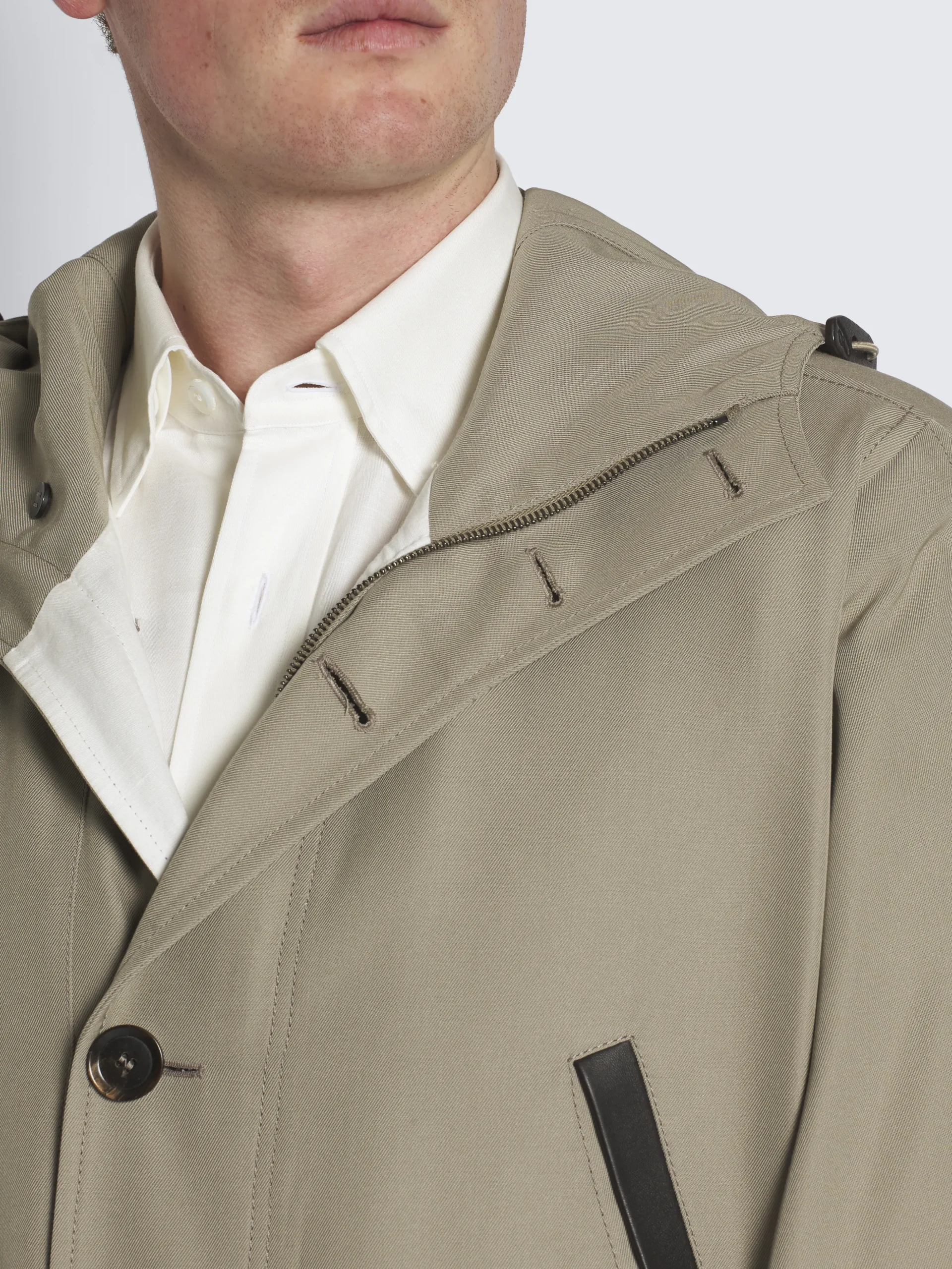 Beige silk gabardine hooded parka