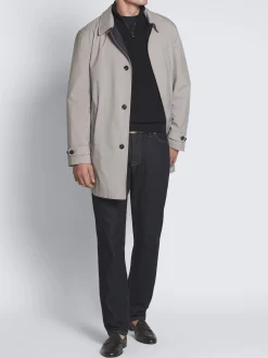 Black and navy blue cashmere and wool half-zip mockneck sweater
