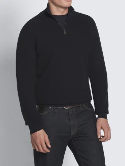 Black and navy blue cashmere and wool half-zip mockneck sweater