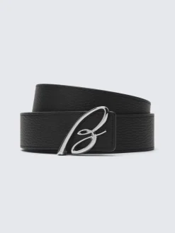 Black and taupe calfskin and grained leather reversible belt