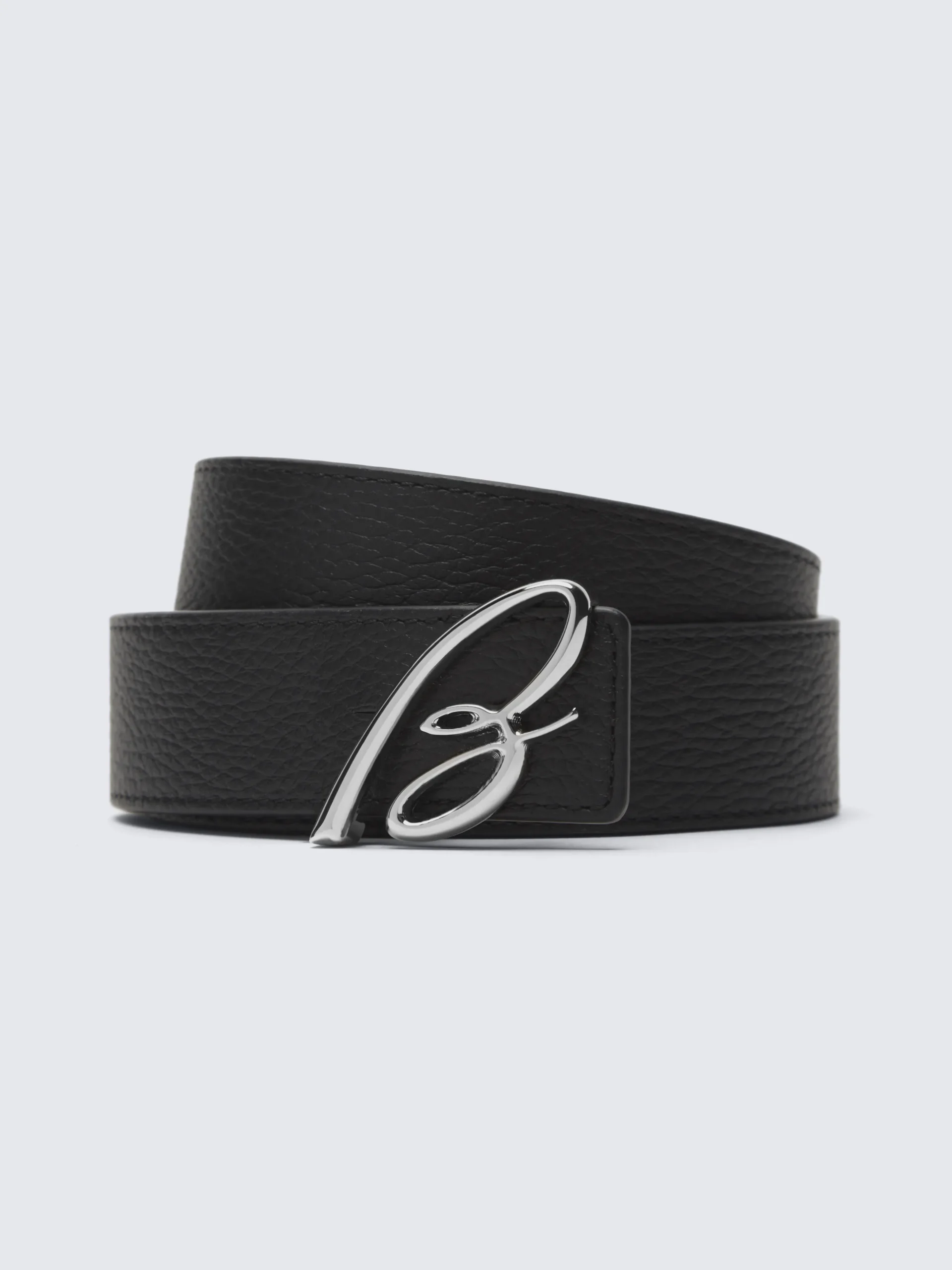 Black and taupe calfskin and grained leather reversible belt