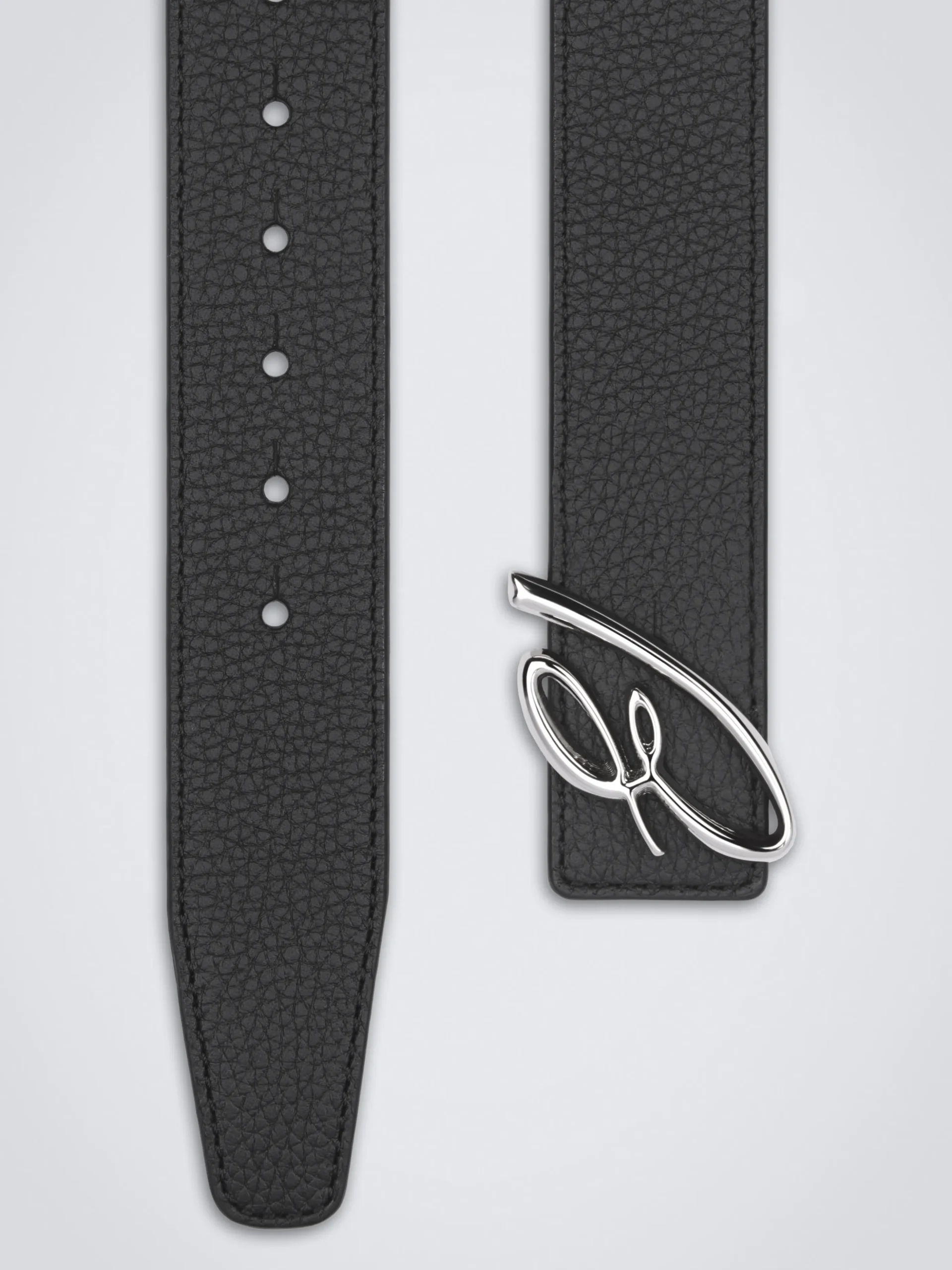 Black and taupe calfskin and grained leather reversible belt