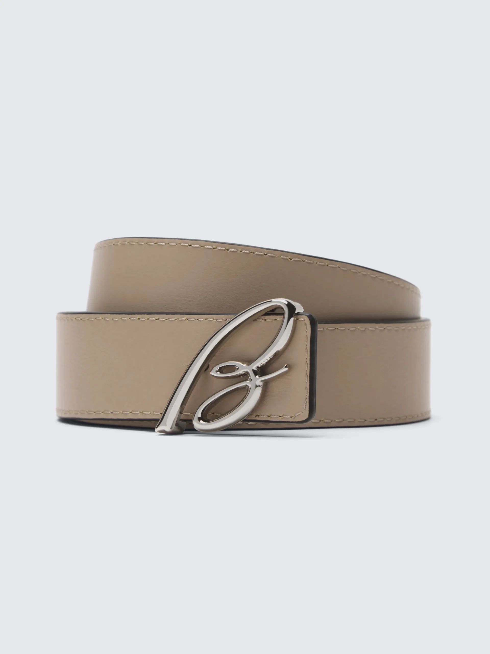 Black and taupe calfskin and grained leather reversible belt