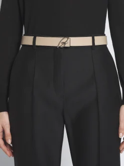Black and taupe calfskin and grained leather reversible belt