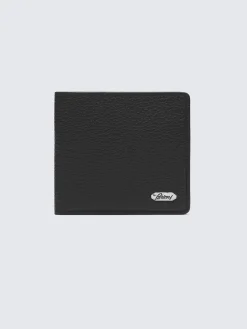 Black and taupe grained leather wallet
