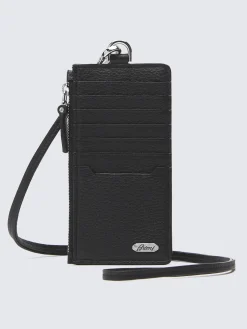 Black and taupe grained leather card holder with zip